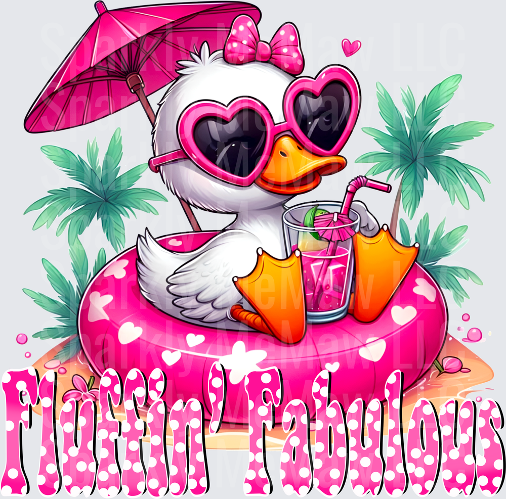 Cute Duck with Pink Bow on Heart Float Pool Summer Vibes UV DTF Decal