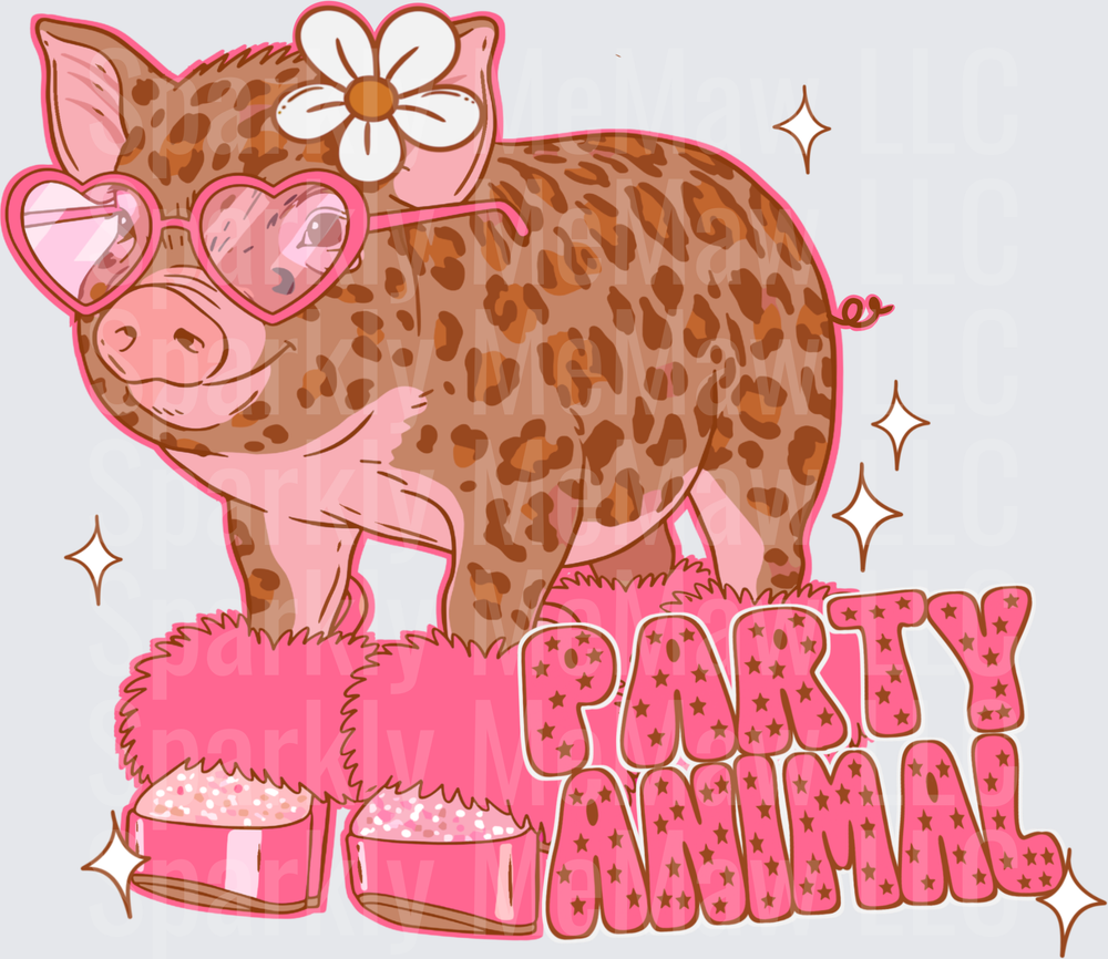 Party Animal Pig with Heart Sunglasses and Flower Crown UV DTF Decal