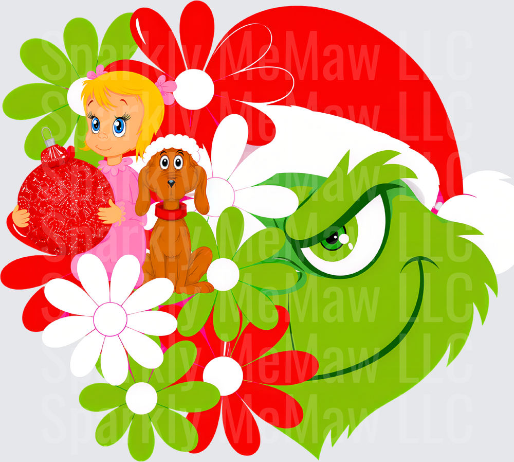 Grinch Cindy Lou Who Flowers DTF Transfer