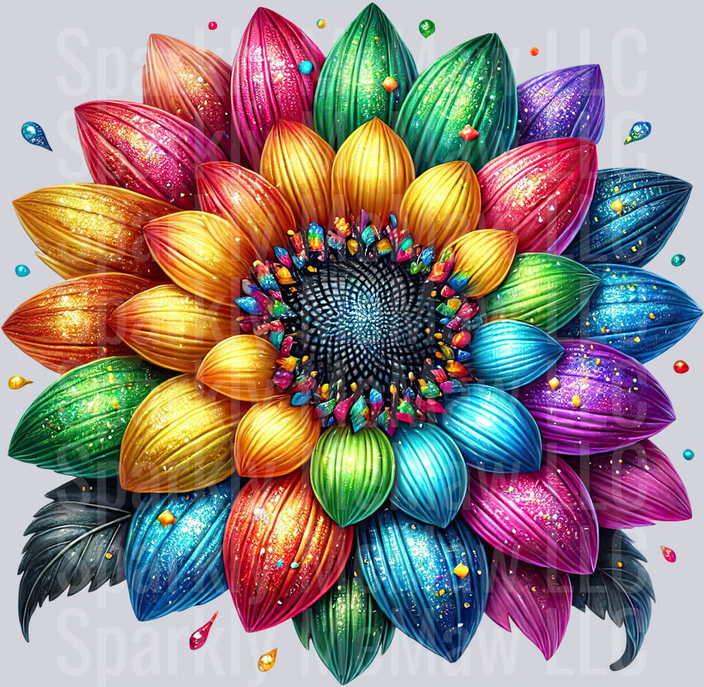 23 Rainbow Sunflower UV DTF Clip Art Decal