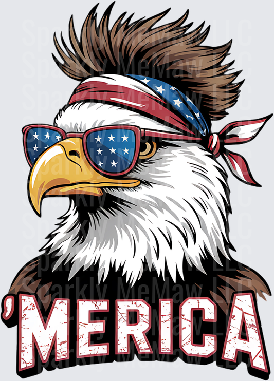 Patriotic Bald Eagle with American Flag Sunglasses and Headband Merica UV DTF Decal