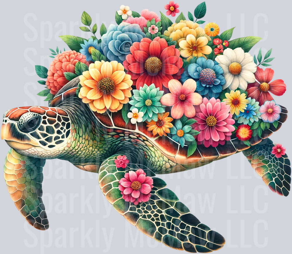 floral turtle 18 Clip Art UV DTF Decal