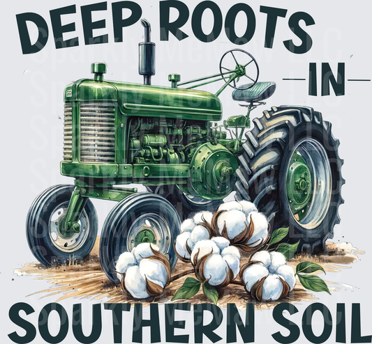 Deep Roots in Southern Soil Vintage Green Tractor with Cotton Bolls UV DTF Decal
