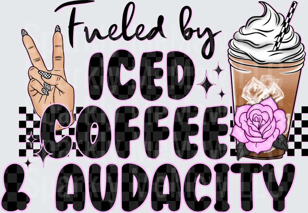 Fueled by Iced Coffee Audacity Peace Sign Checkered Design
