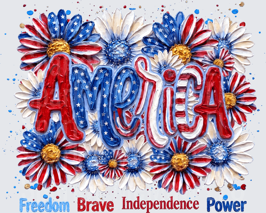 America Patriotic Daisies Freedom Brave Independence Power UV DTF Decal