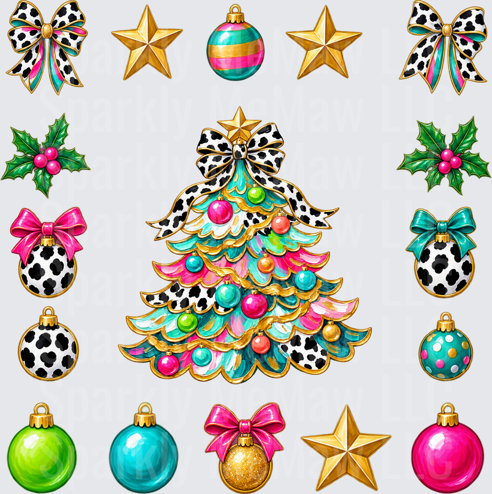 Boho Cow Print Christmas Bundle 10x10 UV DTF Cut/Peel/Stick Sheet