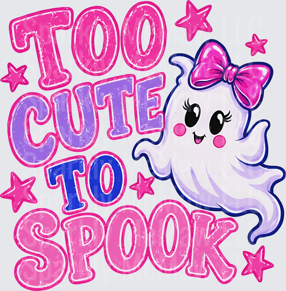 Too Cute To Spook Kawaii Ghost with Pink Bow Halloween UV DTF Decal