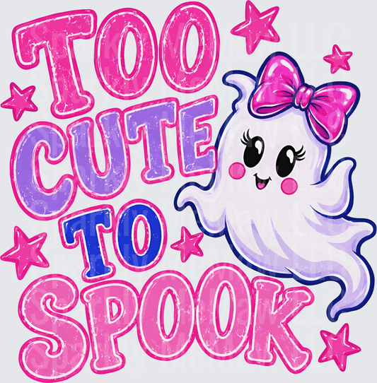 Too Cute To Spook Kawaii Ghost with Pink Bow Halloween UV DTF Decal