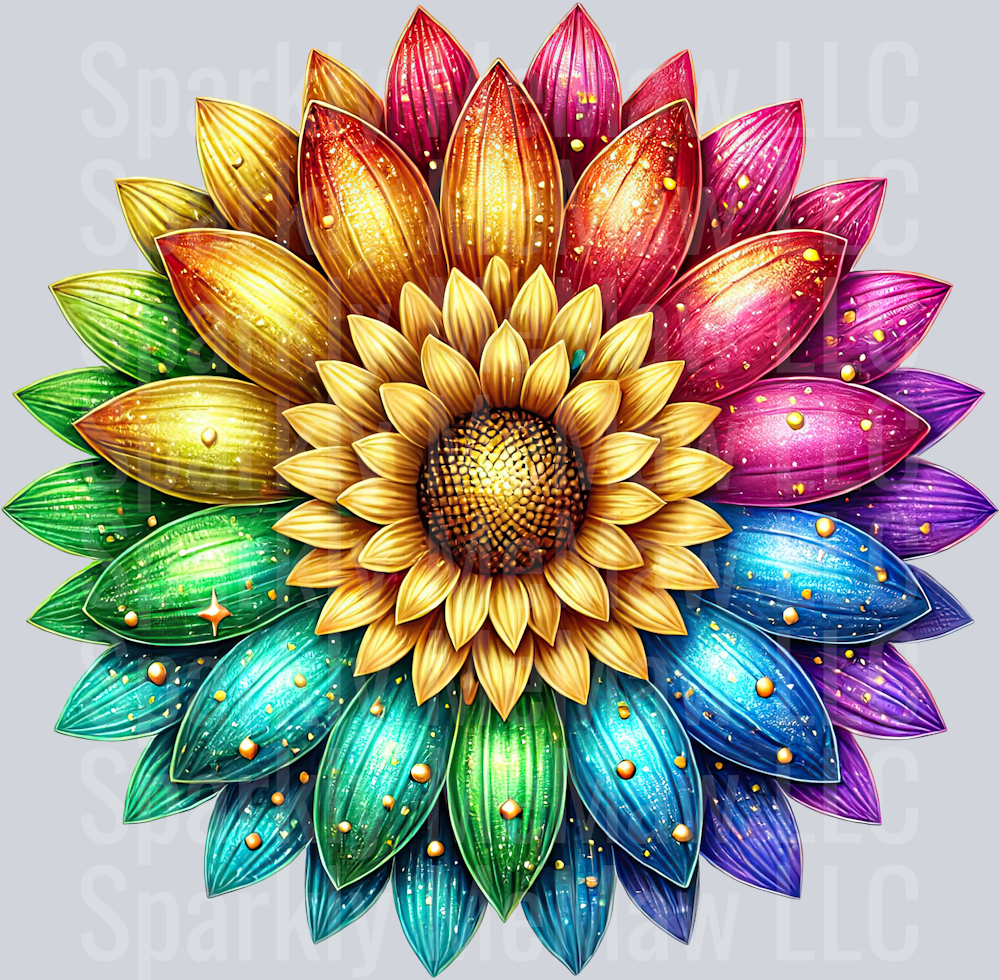 24 Rainbow Sunflower UV DTF Clip Art Decal