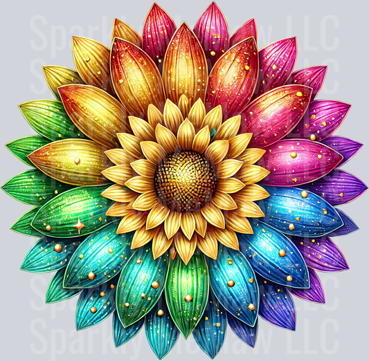24 Rainbow Sunflower UV DTF Clip Art Decal