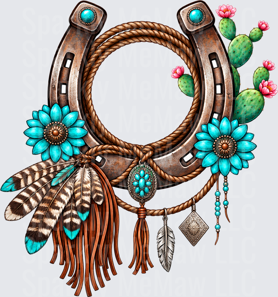 Boho Horseshoe Lasso Western is a DTF Transfer for Fabrics