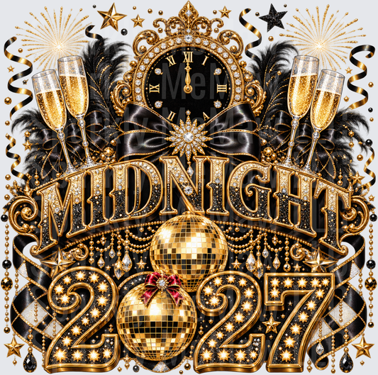 Midnight 2027 New Year Celebration DTF Transfer for Fabrics