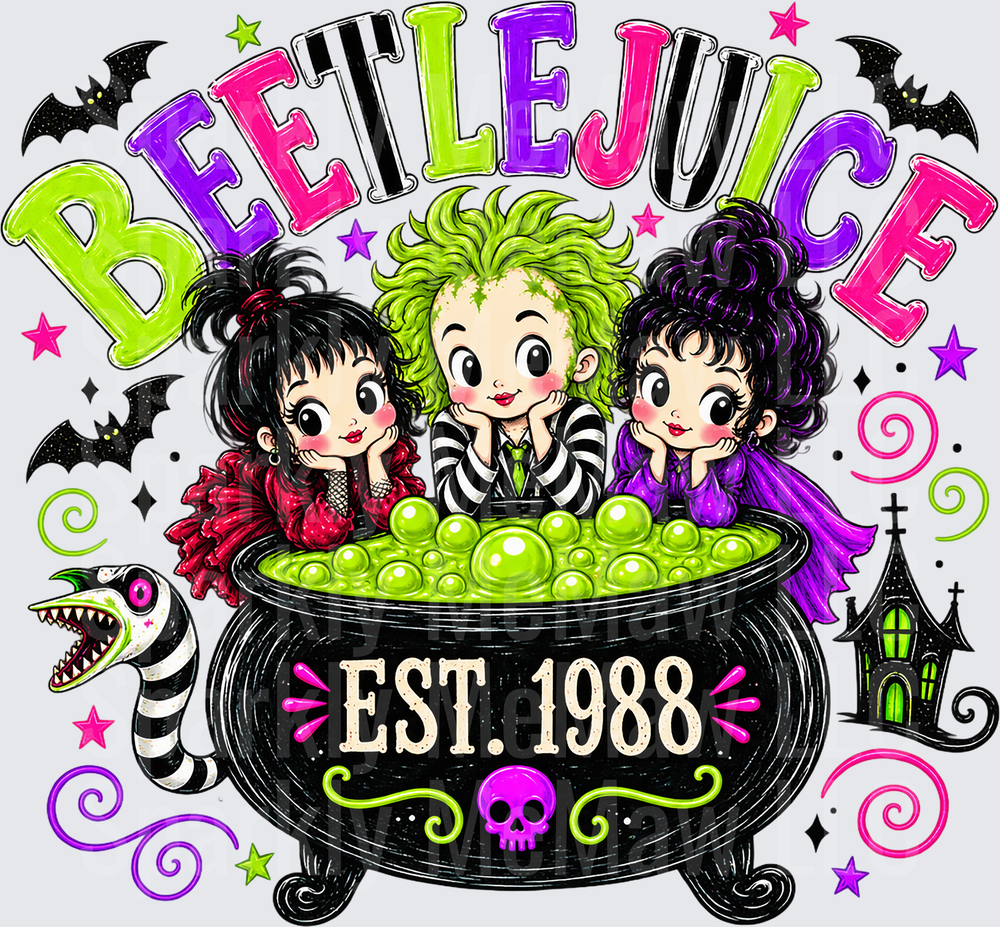 Beetlejuice Est. 1988 Chibi Trio UV DTF Decal