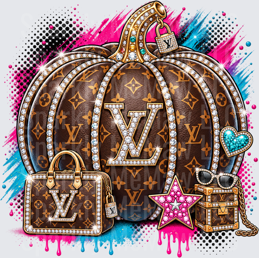 Luxury Monogram Pumpkin Bling is a DTF Transfer for Fabrics