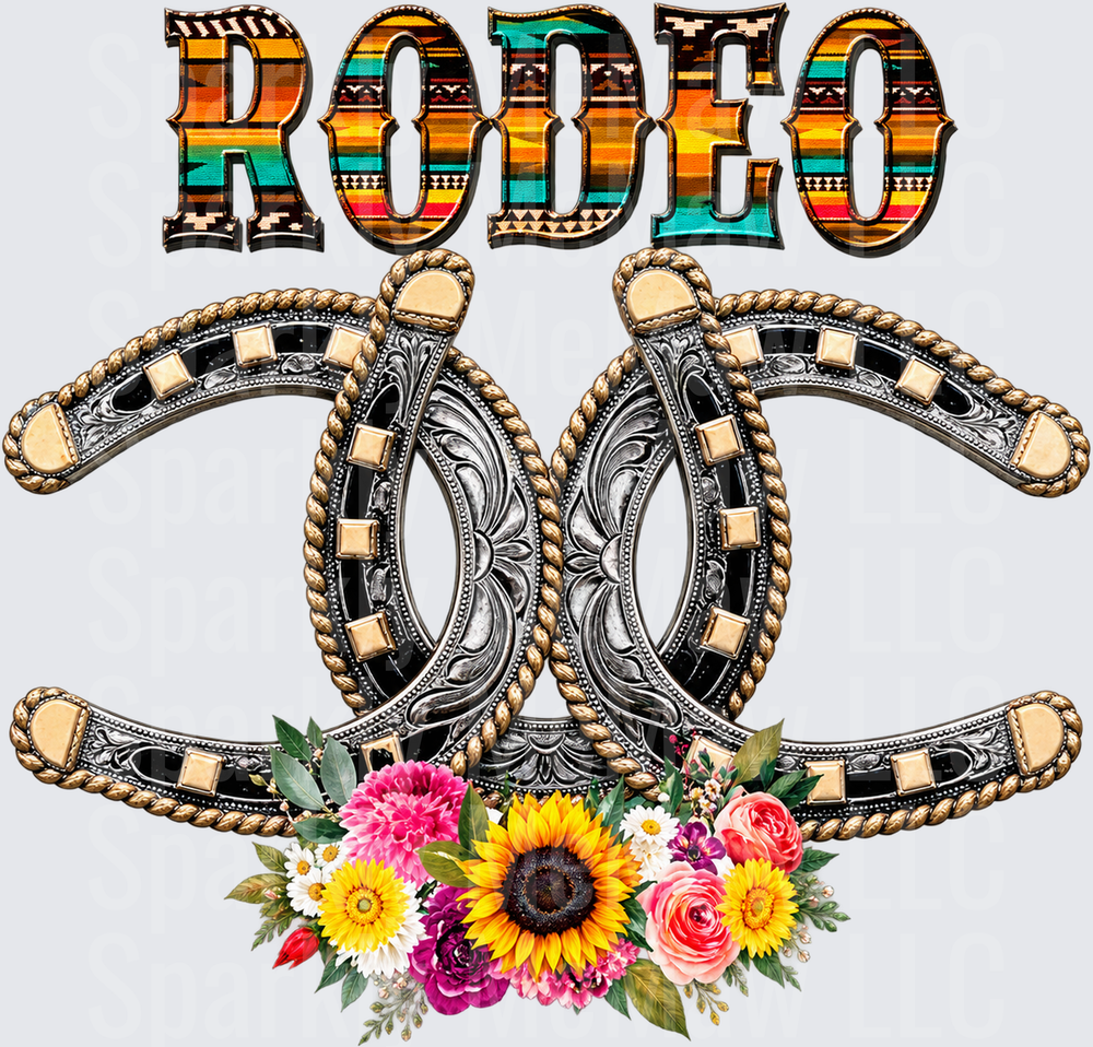 Rodeo Horseshoe Floral Serape is a DTF Transfer for Fabrics