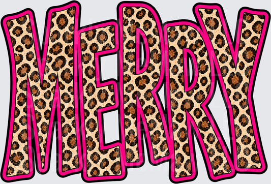 Merry Leopard Print Bold Text DTF Transfer for Fabrics