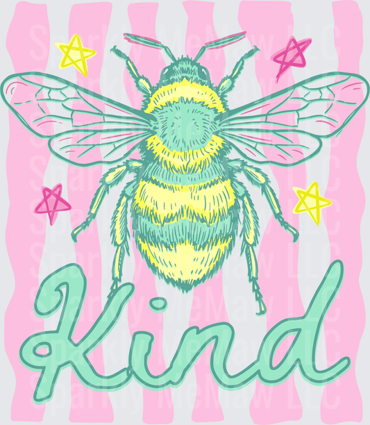 Bee Kind Inspirational Quote with Vintage Bumblebee and Stars UV DTF Decal