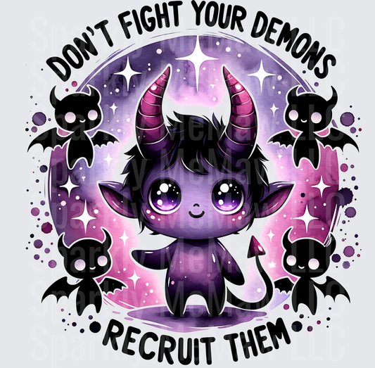 Cute Purple Demon Don't Fight Your Demons Recruit Them UV DTF Decal