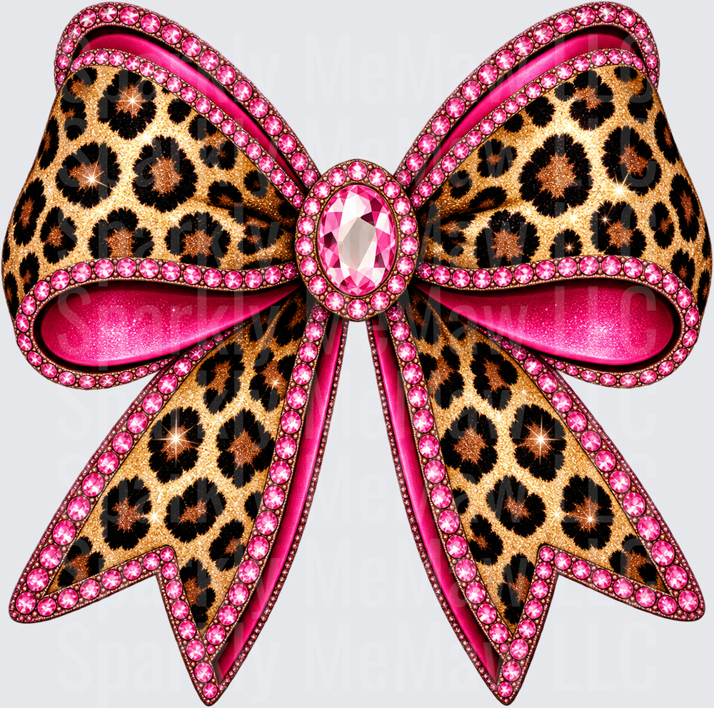 Leopard Print Rhinestone Bow UV DTF DECAL (HARD SMOOTH SURFACE)
