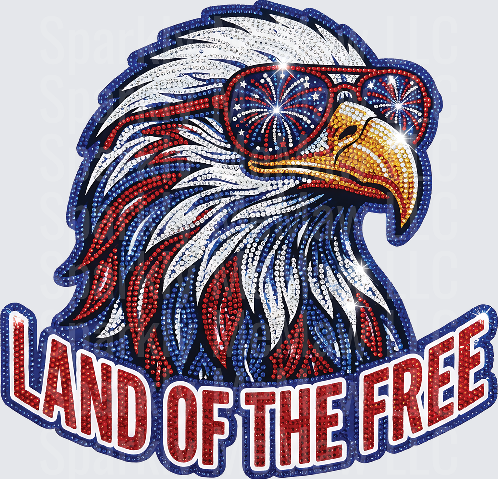 Land of the Free Patriotic Eagle with Fireworks Rhinestone UV DTF Decal