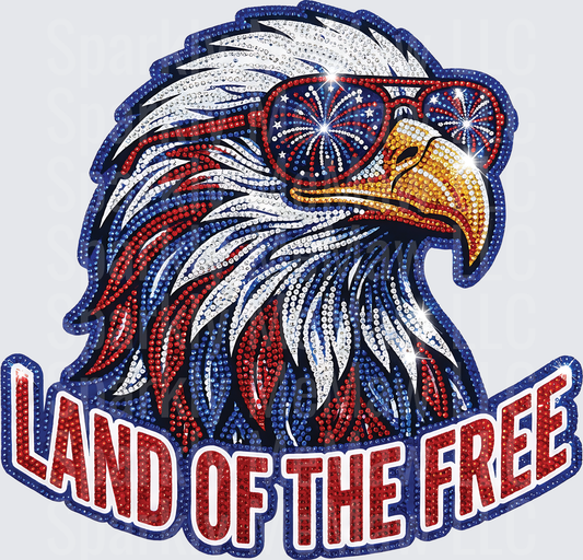 Land of the Free Patriotic Eagle with Fireworks Rhinestone UV DTF Decal