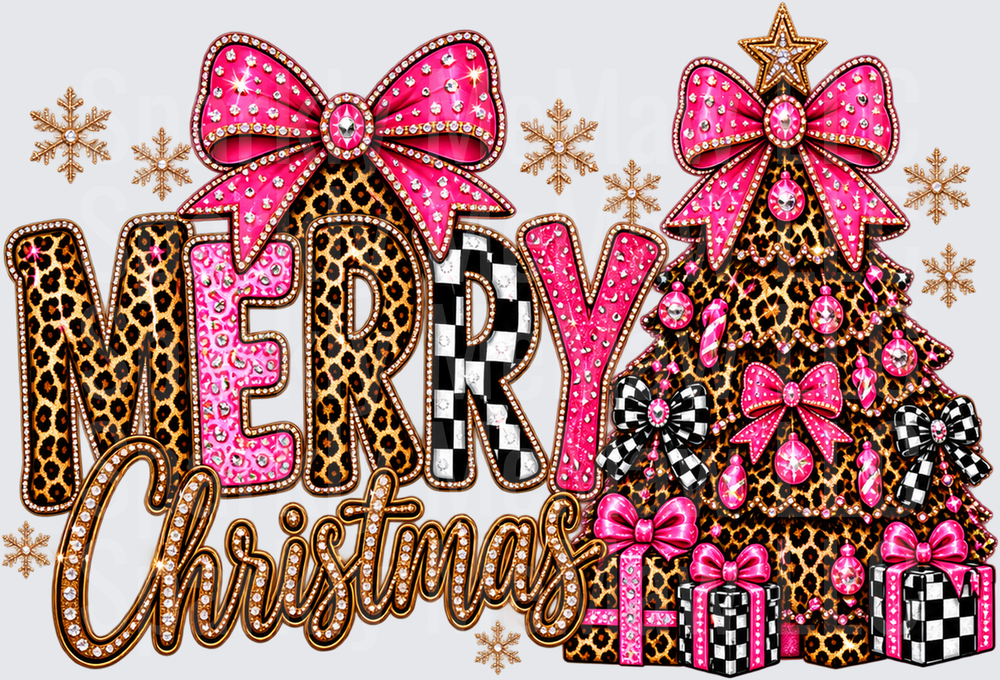 Merry Christmas Leopard Bow Design is a DTF Transfer for Fabrics