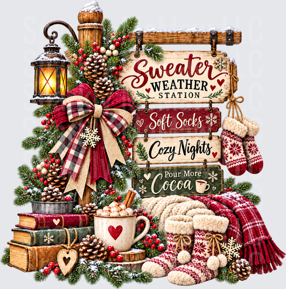 Sweater Weather Station Sign is a DTF Transfer for Fabrics