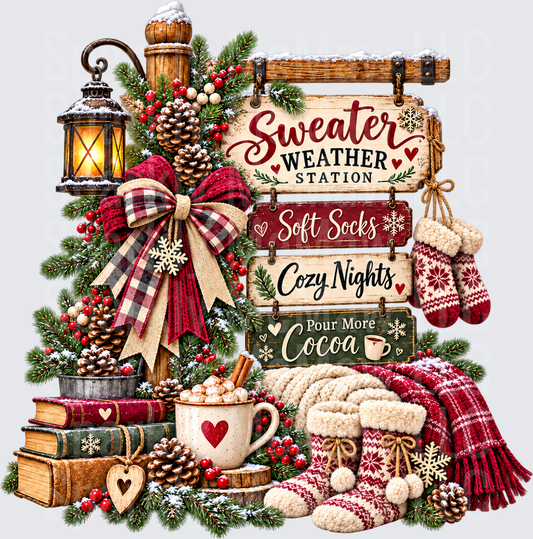 Sweater Weather Station Sign is a DTF Transfer for Fabrics