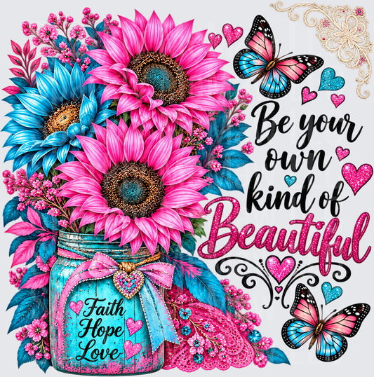 Pink Sunflowers Faith Hope Love is a DTF Transfer for Fabrics