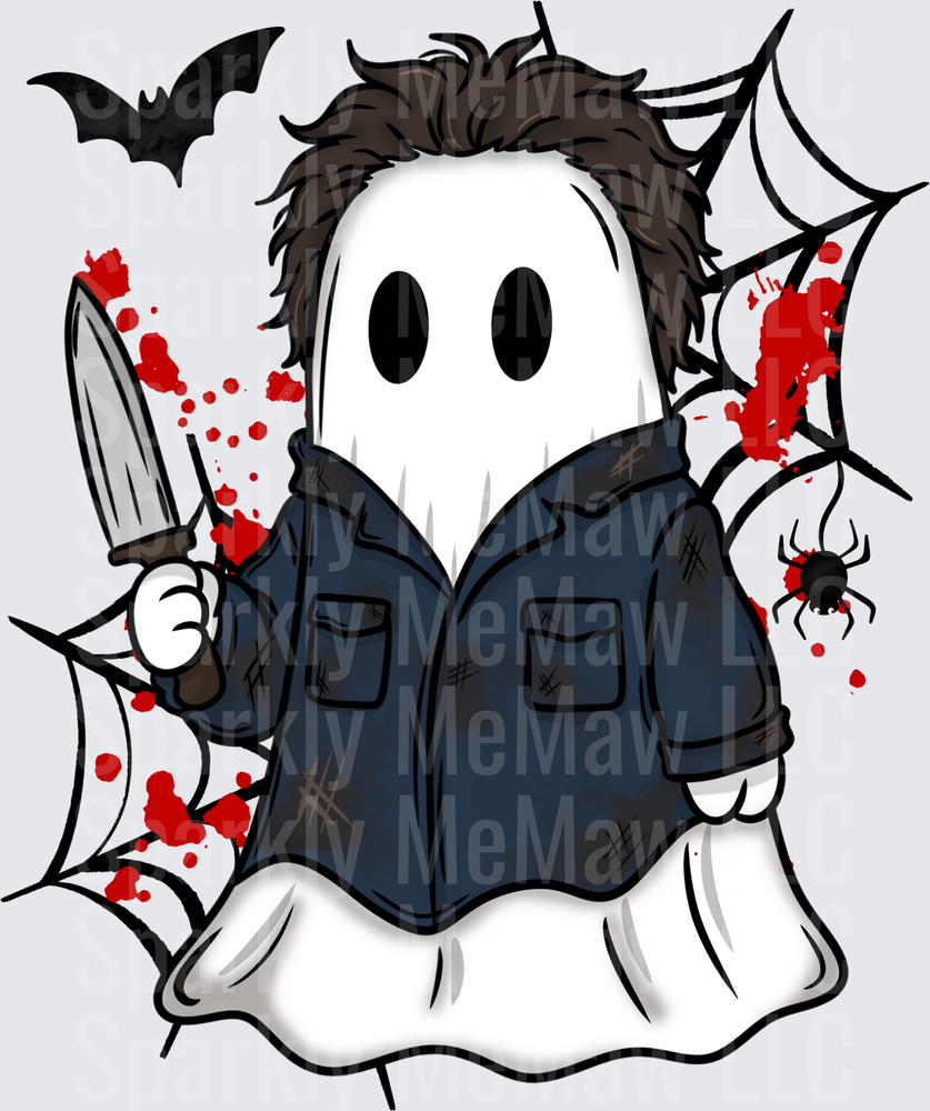 Cute Ghost Michael Myers Chibi Halloween Knife Blood Splatter Spider Web Bat Horror DTF Transfer for Fabrics