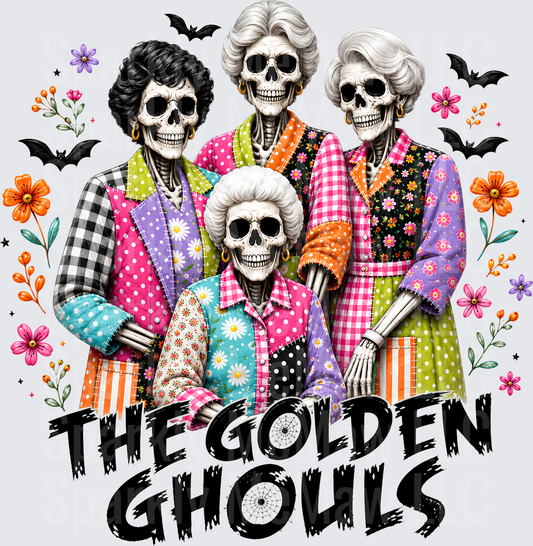 The Golden Ghouls Halloween Skeletons UV DTF Decal