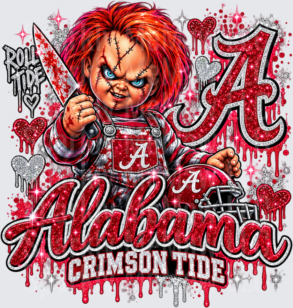 Chucky Alabama Crimson Tide Roll Tide is a UV DTF Decal