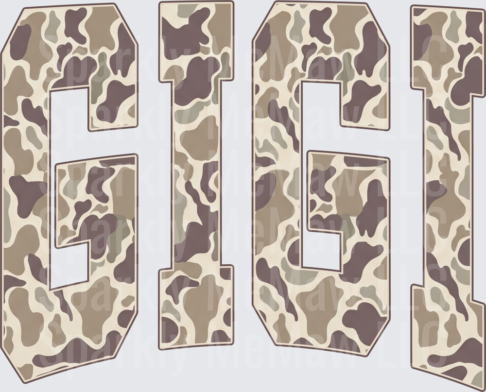 Desert Camouflage Pattern Gigi Letters UV DTF Decal