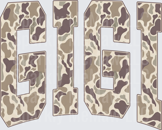 Desert Camouflage Pattern Gigi Letters UV DTF Decal