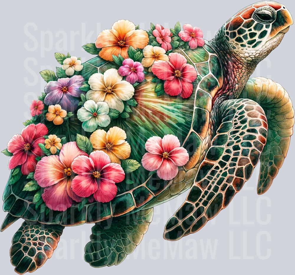 floral turtle 3 Clip Art UV DTF Decal