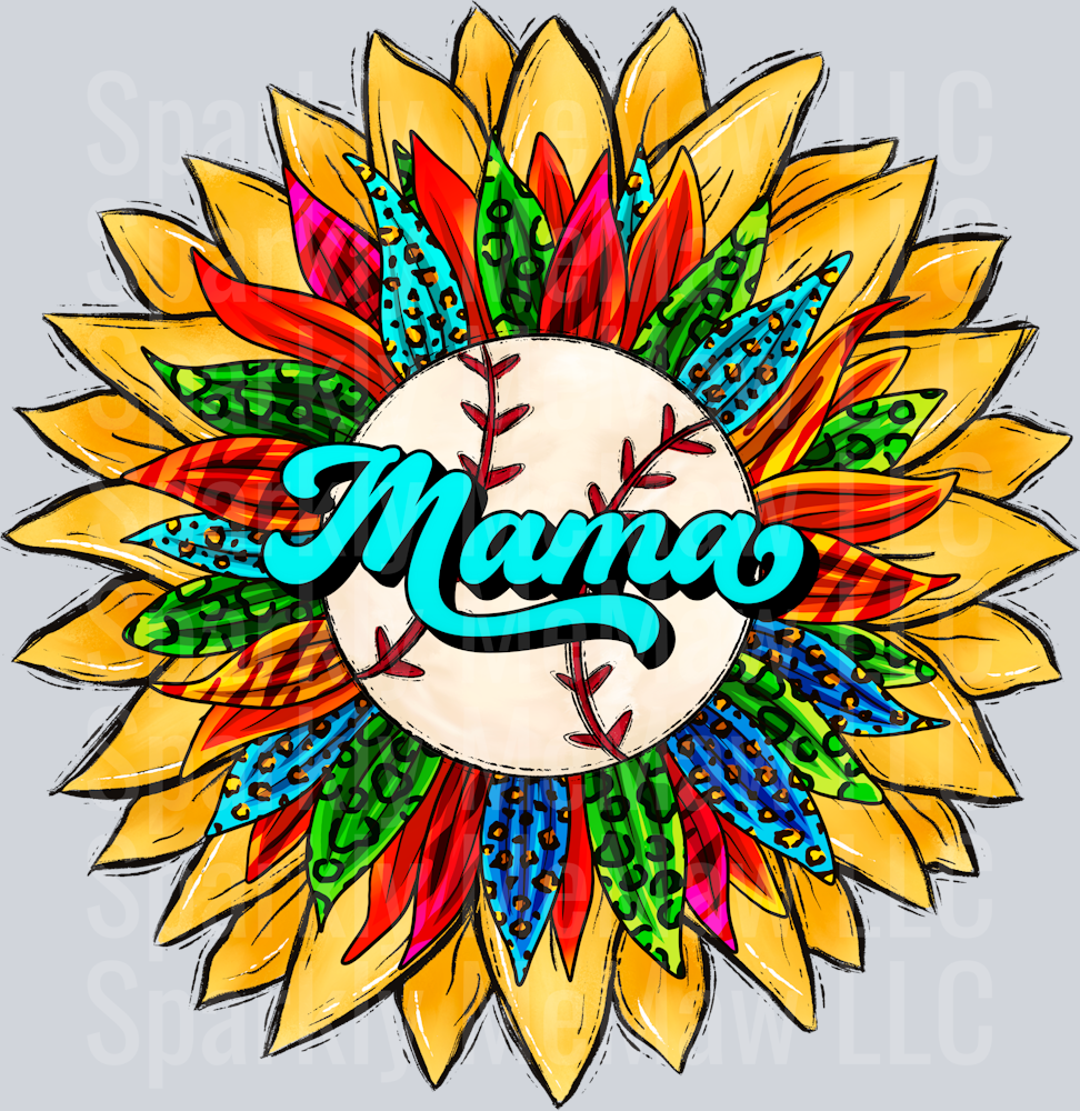 Mama Baseball Sunflower UV DTF Decal