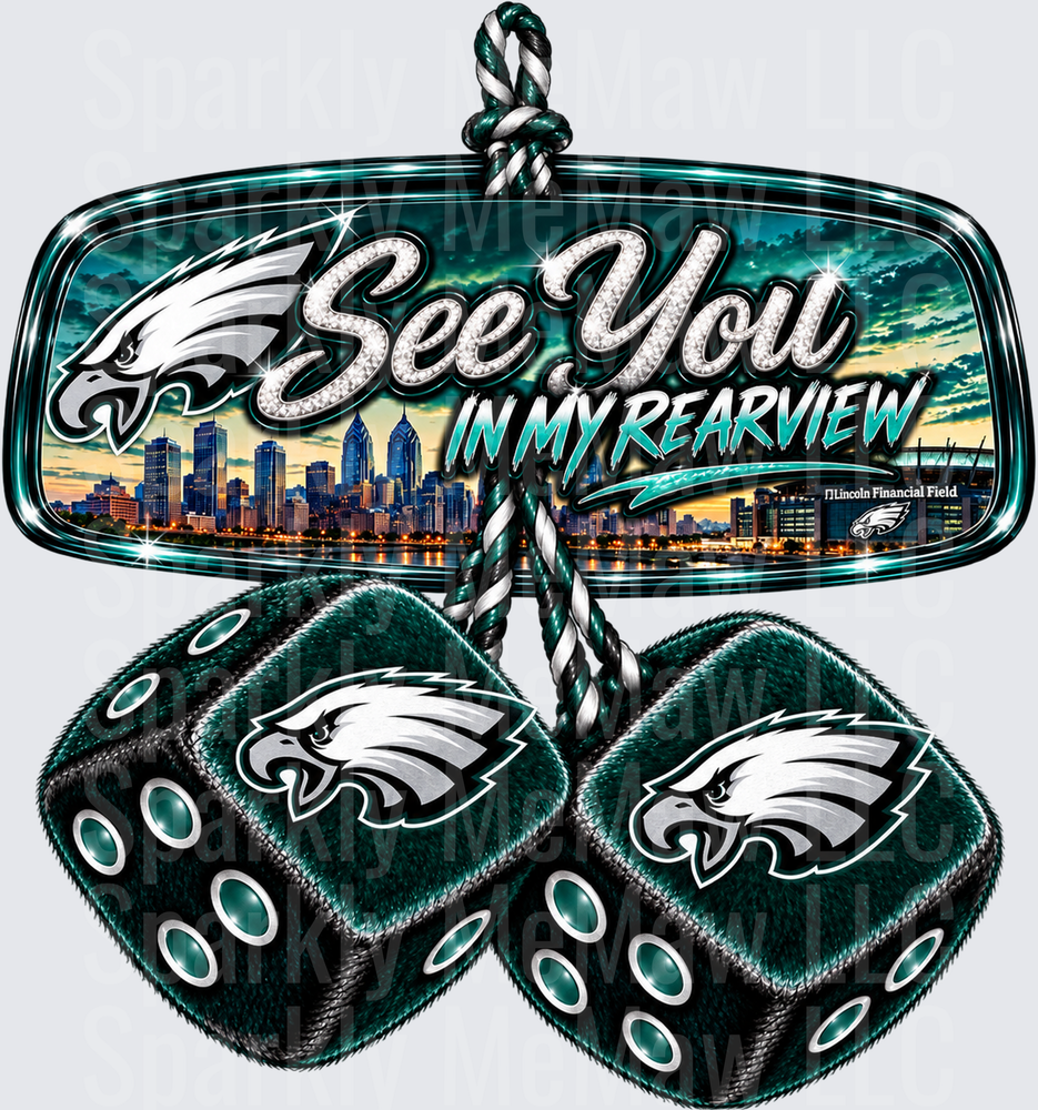 Philadelphia Eagles See You Rearview Mirror Fuzzy Dice UV DTF Decal