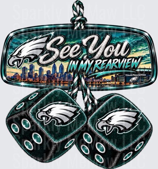 Philadelphia Eagles See You Rearview Mirror Fuzzy Dice UV DTF Decal