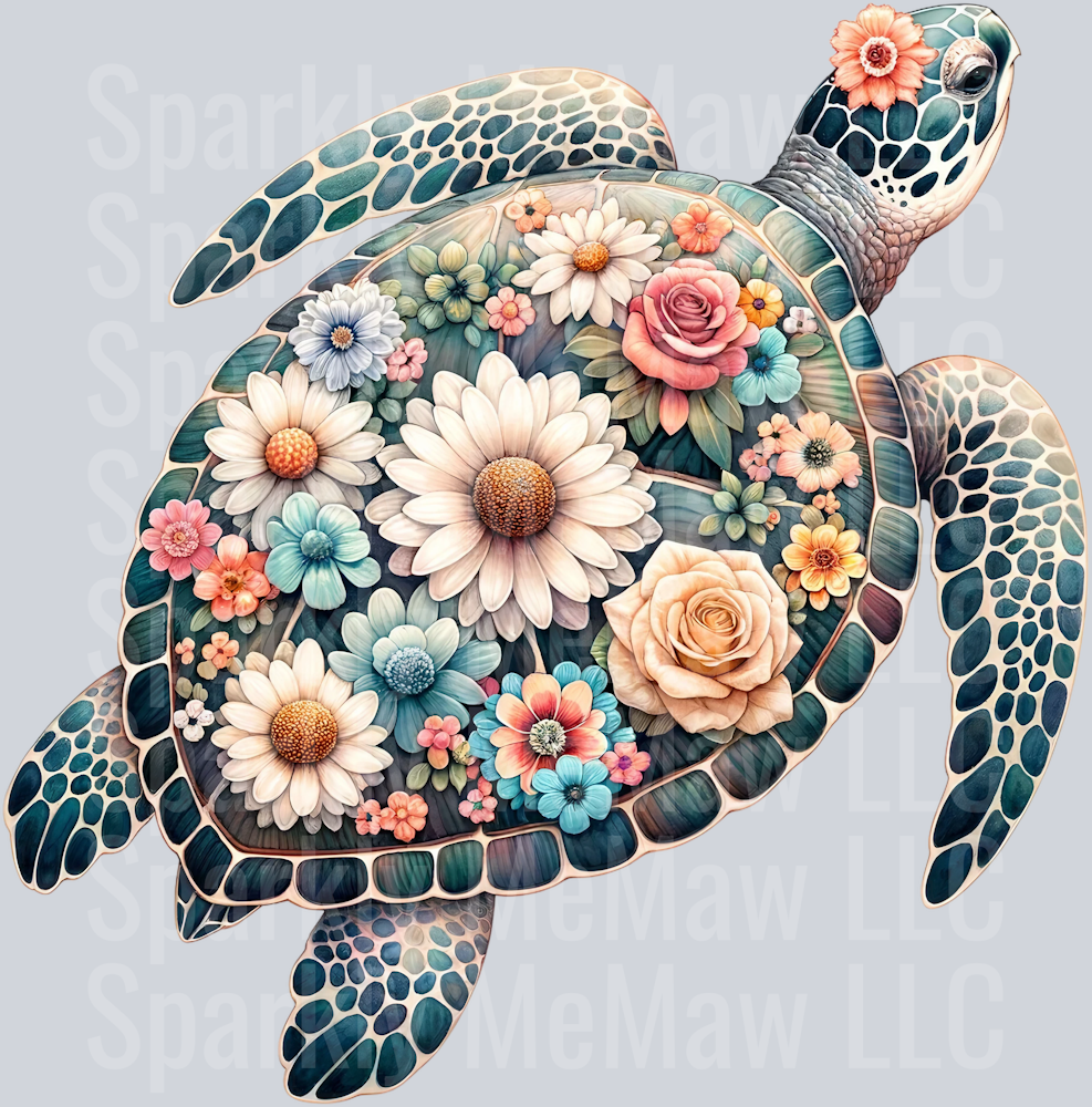 floral turtle 9 Clip Art UV DTF Decal