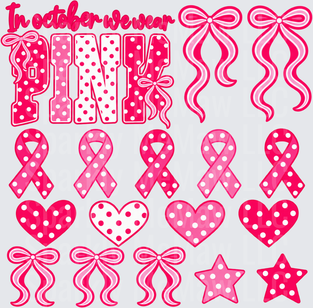In October We Wear Pink Breast Cancer Awareness Bundle – this is a 10 inch cut and stick UV Decal Sheet