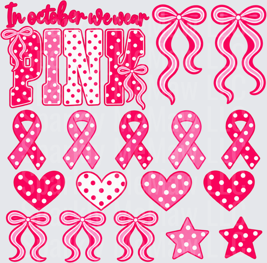 In October We Wear Pink Breast Cancer Awareness Bundle – this is a 10 inch cut and stick UV Decal Sheet