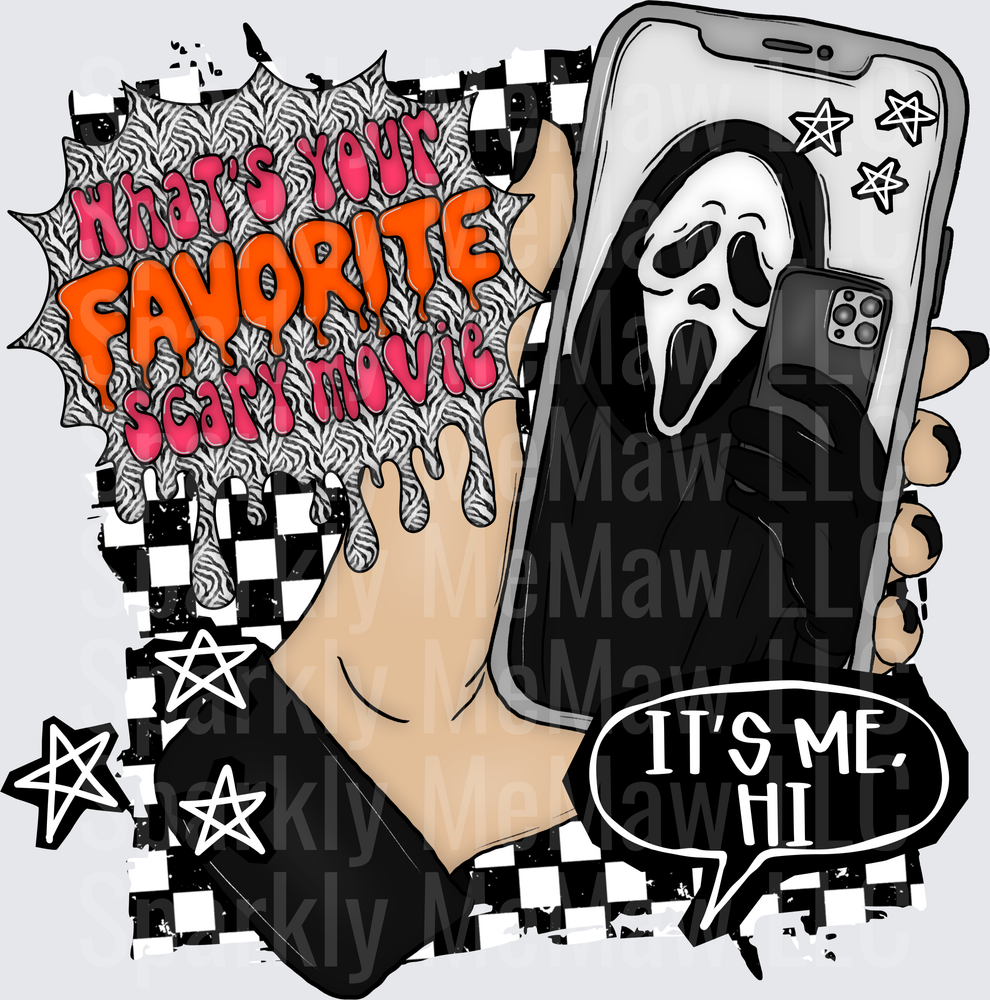 Ghostface Scream What's Your Favorite Scary Movie Selfie It's Me Hi UV DTF Decal