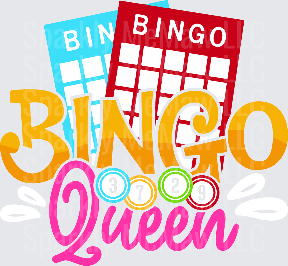Bingo Queen with Colorful Bingo Cards and Dots UV DTF Decal