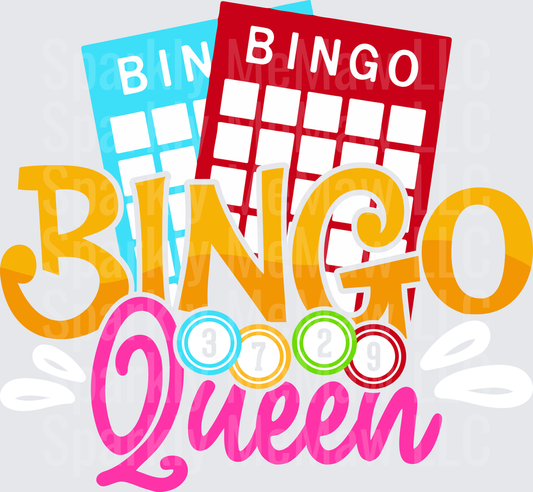 Bingo Queen with Colorful Bingo Cards and Dots UV DTF Decal