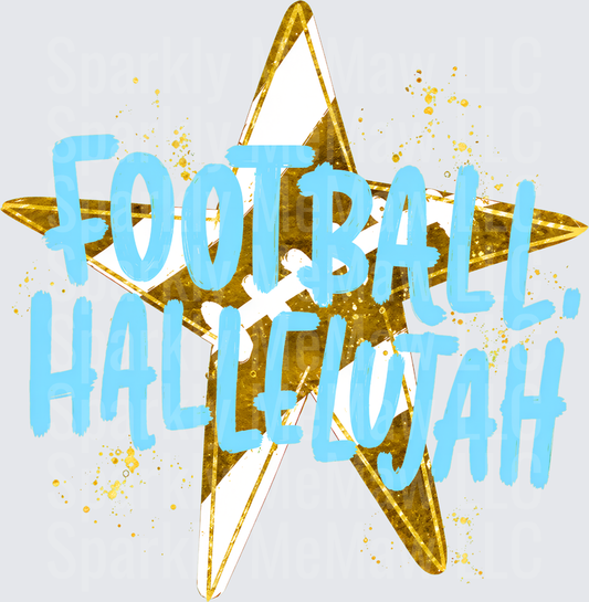 Football Hallelujah Gold Star Blue Brush Lettering uv dtf decal
