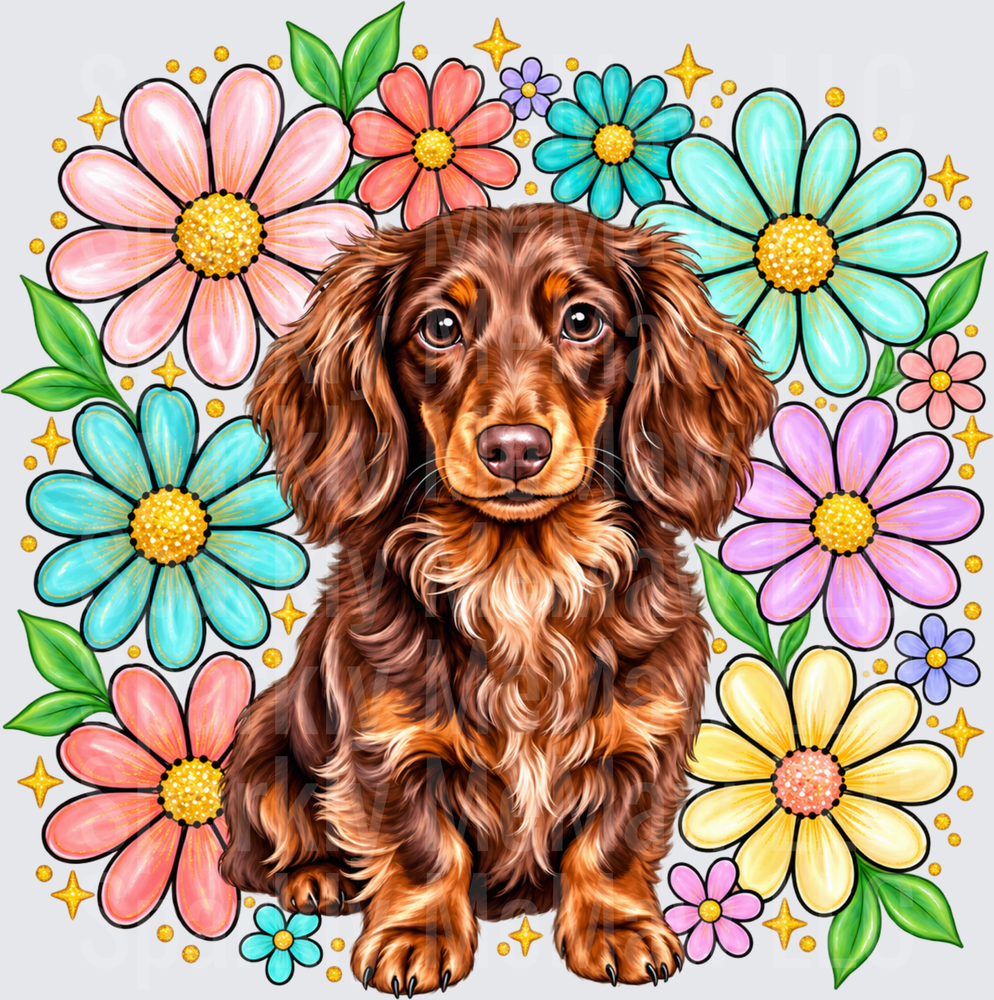 Long Haired Dachshund Floral UV Decal Decal