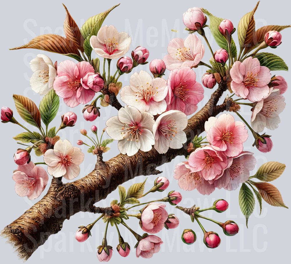 4 Cherry Blossoms Clip Art UV DTF Decal