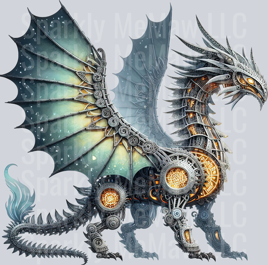 35 Steampunk Dragon UV DTF Clip Art Decal