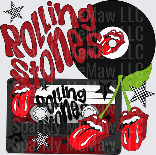Rolling Stones Vintage Music Vinyl Record and Cassette Tape UV DTF Decal