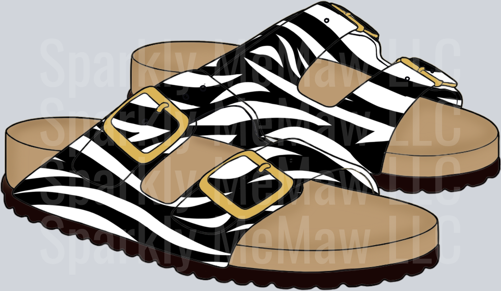 Zebra Print Sandals with Gold Buckles UV DTF Decal